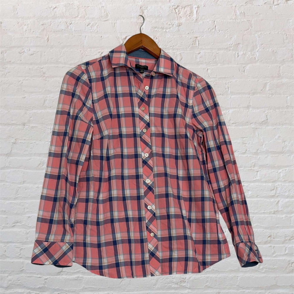 Talbots Petite Pink Blue Plaid Button‎ Down Shirt Cotton Long Sleeve P NWT